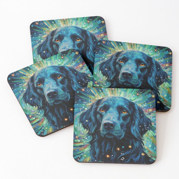 Item preview, Flate Coated Retriever modern dog art in blue and green designed and sold by retriever-dogs.