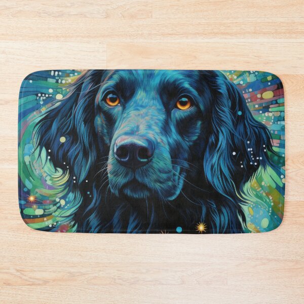 Item preview, Flate Coated Retriever modern dog art in blue and green designed and sold by retriever-dogs.