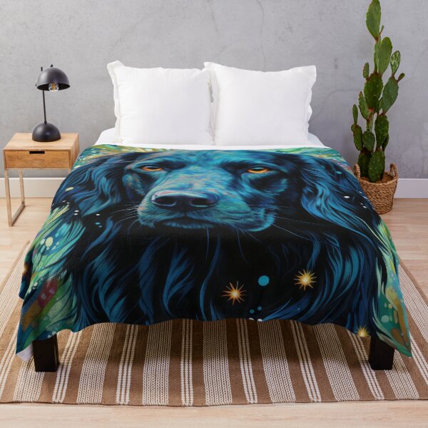 Item preview, Flate Coated Retriever modern dog art in blue and green designed and sold by retriever-dogs.