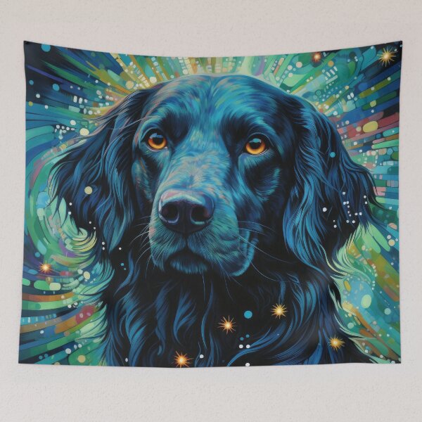 Item preview, Flate Coated Retriever modern dog art in blue and green designed and sold by retriever-dogs.