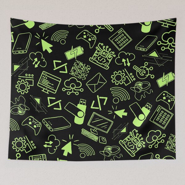 Item preview, computer engineer programmer coding tech black neon green pattern designed and sold by DesignYourWaystore.