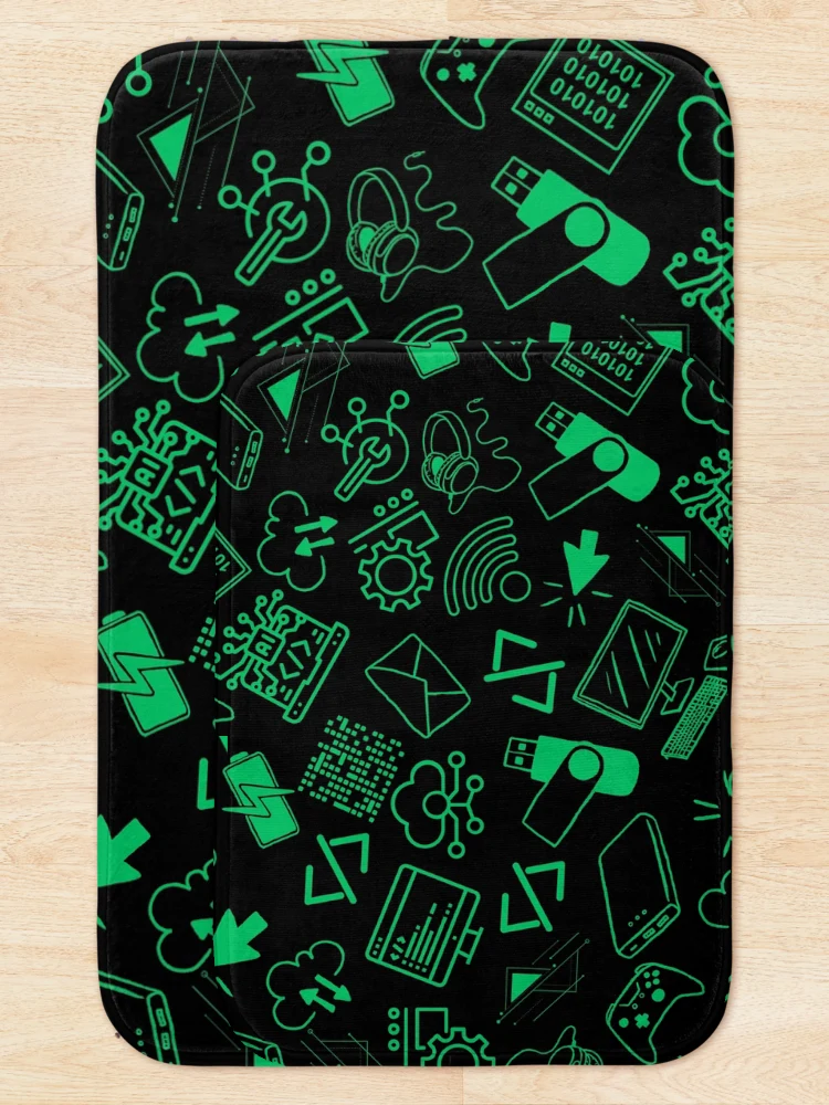Thumbnail 5 of 6, Bath Mat, computer engineer programmer coding tech black green pattern designed and sold by DesignYourWaystore.