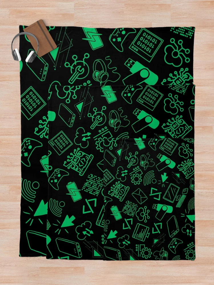 Thumbnail 5 of 6, Throw Blanket, computer engineer programmer coding tech black green pattern designed and sold by DesignYourWaystore.