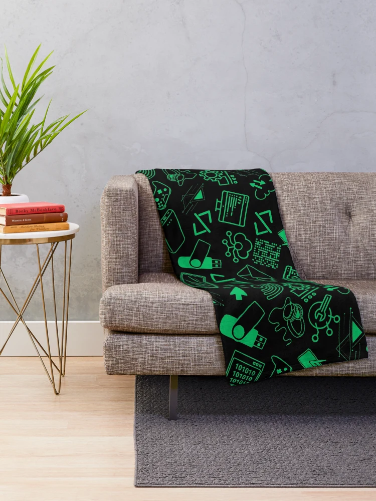 Thumbnail 2 of 6, Throw Blanket, computer engineer programmer coding tech black green pattern designed and sold by DesignYourWaystore.