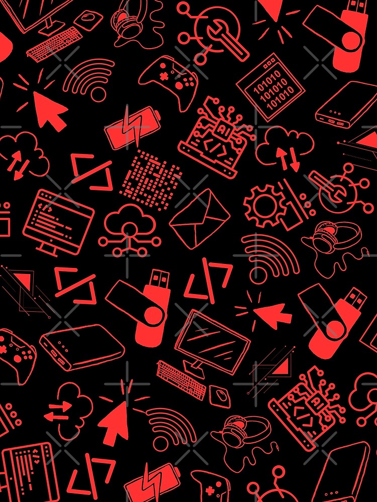 Thumbnail 3 of 3, Scarf, computer engineer programmer coding tech black red pattern designed and sold by 3dworldview.