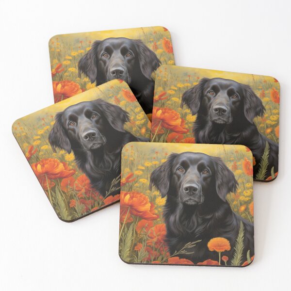 Item preview, Flat Coated Retriever Dog in Flowers Field Art designed and sold by retriever-dogs.
