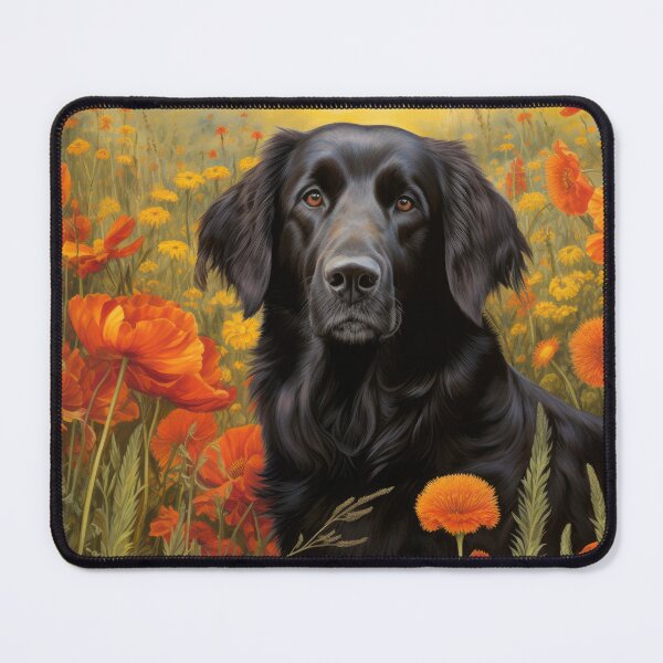 Item preview, Flat Coated Retriever Dog in Flowers Field Art designed and sold by retriever-dogs.