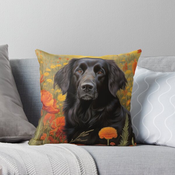 Item preview, Flat Coated Retriever Dog in Flowers Field Art designed and sold by retriever-dogs.