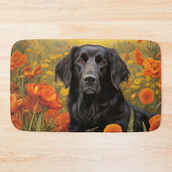 Item preview, Flat Coated Retriever Dog in Flowers Field Art designed and sold by retriever-dogs.