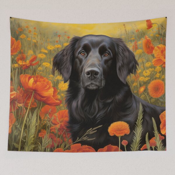 Item preview, Flat Coated Retriever Dog in Flowers Field Art designed and sold by retriever-dogs.