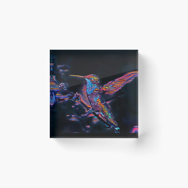 Item preview, Hummingbird Pixel Art Style Print - On a dark Background designed and sold by TGAL2.