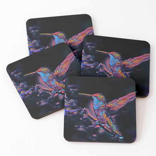 Item preview, Hummingbird Pixel Art Style Print - On a dark Background designed and sold by TGAL2.