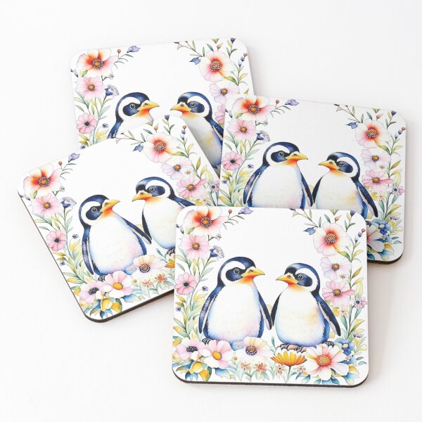Item preview, Penguins couple and flowers designed and sold by MirucaDesign.