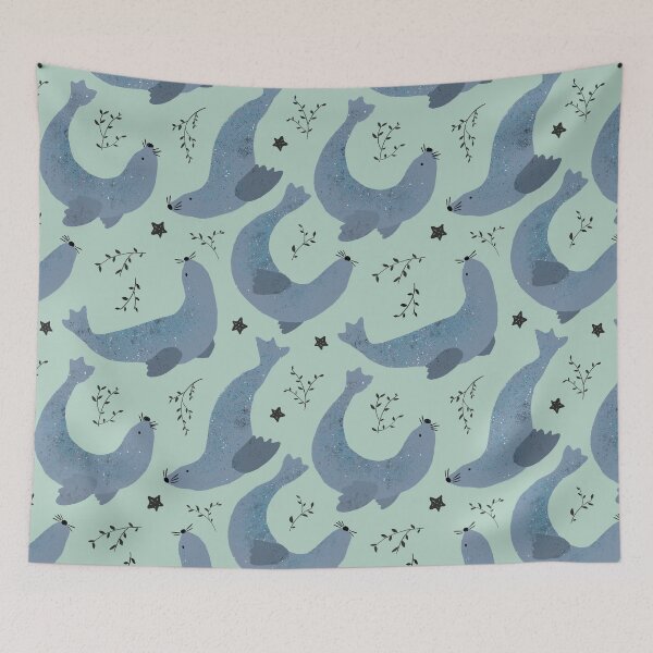 Item preview, Swimming seals mint green  designed and sold by cecilysesame.