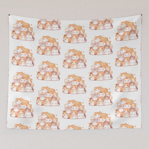 Item preview, Cute Kawaii Happy Doodle Cat Pile designed and sold by CozyKawaiiArt.