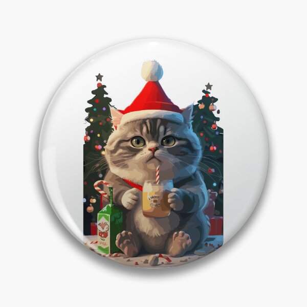 Artikelvorschau, Lustige dicke Katze mit Weihnachtsmütze trinkt Milch und sitzt neben Weihnachtsbäumen entworfen und verkauft von IwonaShop.