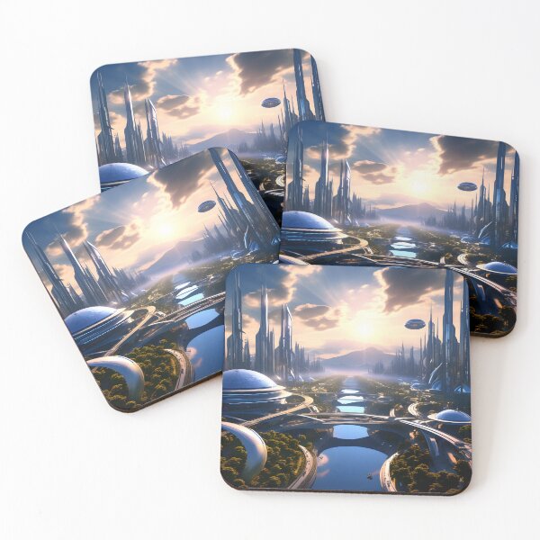 Item preview, futuristic city with a floating building designed and sold by IncredibleGeek.