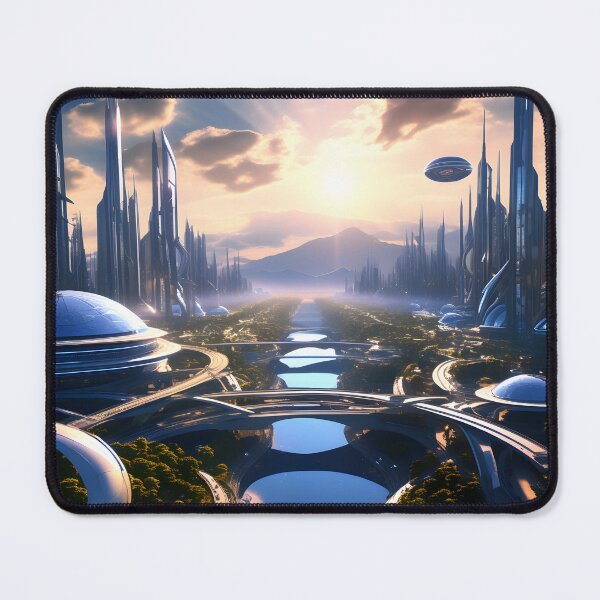 Item preview, futuristic city with a floating building designed and sold by IncredibleGeek.