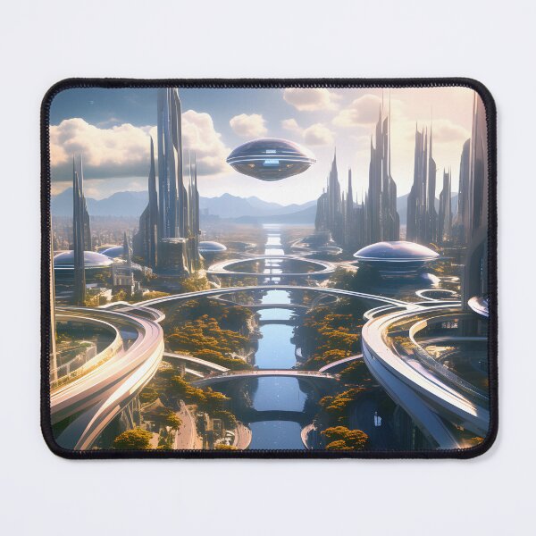 Item preview, futuristic city with a floating building designed and sold by IncredibleGeek.