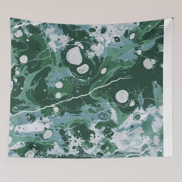 Item preview, turquoise green Ebru marble - trompe l'oeil painted marble flecktarn designed and sold by Wolfsee.