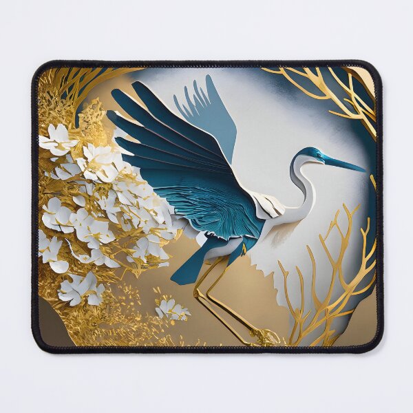 Item preview, Heron, Gold, Layered Paper, Paper Cut, Blooms, Flowers, Blossom, Floral, Tree, Blue, Dark Blue, White designed and sold by Golden-Feathers.