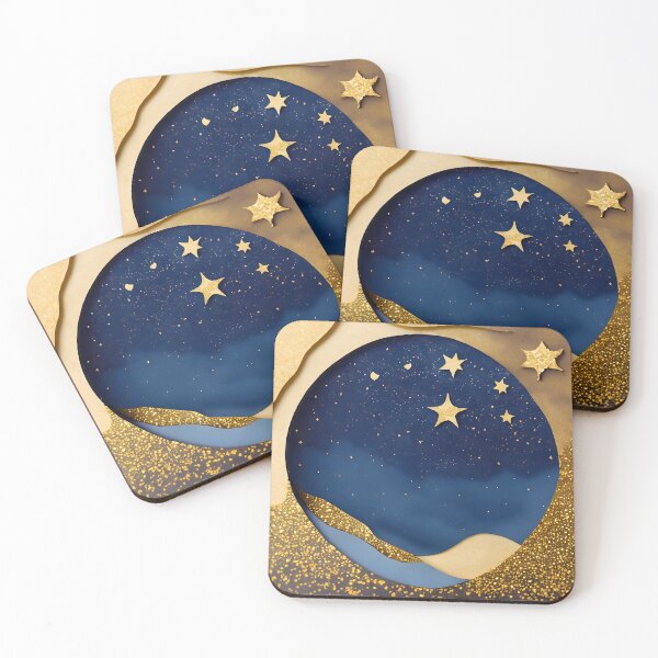 Item preview, Stars, Star, Night, Midnight, Starry, Landscape, Gold, Layered Paper, Paper Cut, Blue, Dark Blue, Dream designed and sold by Golden-Feathers.