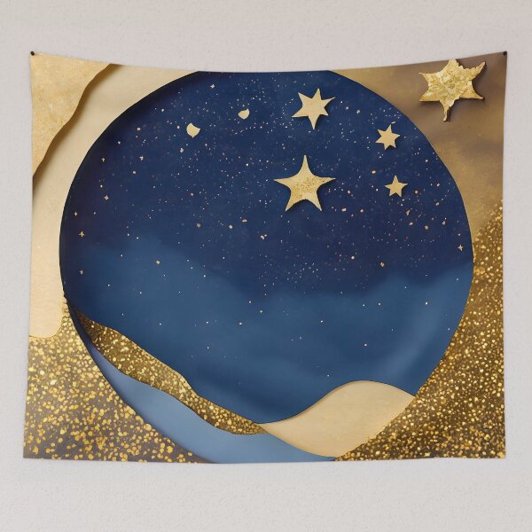 Item preview, Stars, Star, Night, Midnight, Starry, Landscape, Gold, Layered Paper, Paper Cut, Blue, Dark Blue, Dream designed and sold by Golden-Feathers.