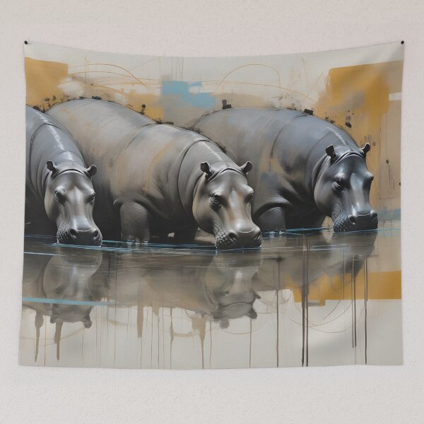 Item preview, Safari sketch with hippos on the river bank designed and sold by Wolfsee.
