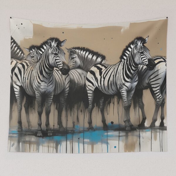 Item preview, Safari sketch with zebras on the river bank designed and sold by Wolfsee.