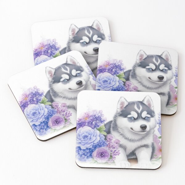 Artikelvorschau, Ein süßes Siberian Husky-Baby blüht um den Aquarell-Shiba entworfen und verkauft von artbibun.