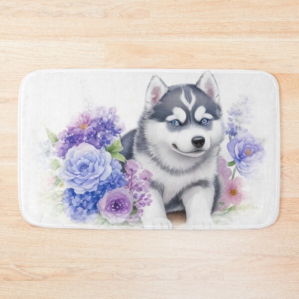 Artikelvorschau, Ein süßes Siberian Husky-Baby blüht um den Aquarell-Shiba entworfen und verkauft von artbibun.