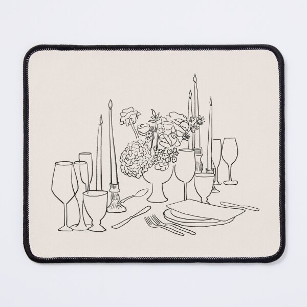 Item preview, Minimalist illustration of served table with plates, glasses and candles. Sketch in trend designed and sold by AlarconStudio.