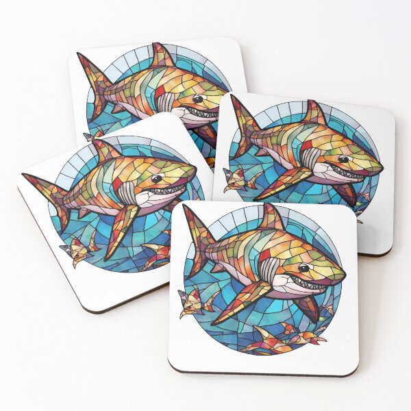 Item preview, colorful stained glass with animals, shark designed and sold by GroonSpace.