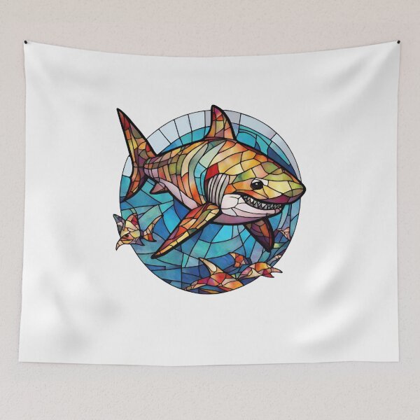 Item preview, colorful stained glass with animals, shark designed and sold by GroonSpace.