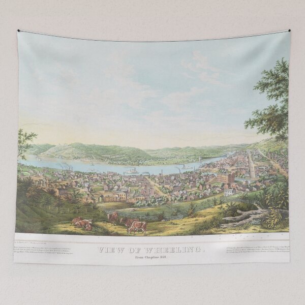 Item preview, Vintage Pictorial Map of Wheeling WV (1854) designed and sold by BravuraMedia.