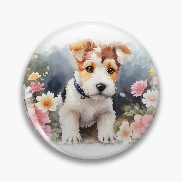Item preview, A Cute Wire Fox Terrier Baby Flowers Around Watercolor designed and sold by artbibun.