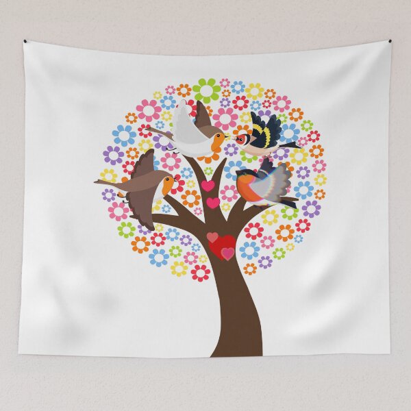 Item preview, Blooming tree and birds in love designed and sold by Modern-Tropical.