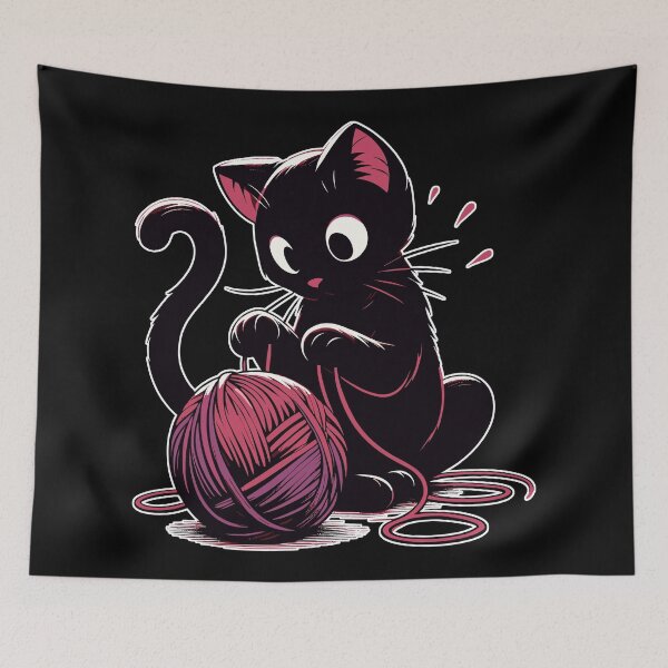 Item preview, Cat and knitting kawaii cat with yarn ball designed and sold by TomFrontierArt.