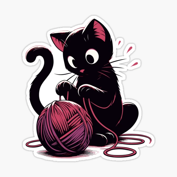 Cat and knitting kawaii cat with yarn ball