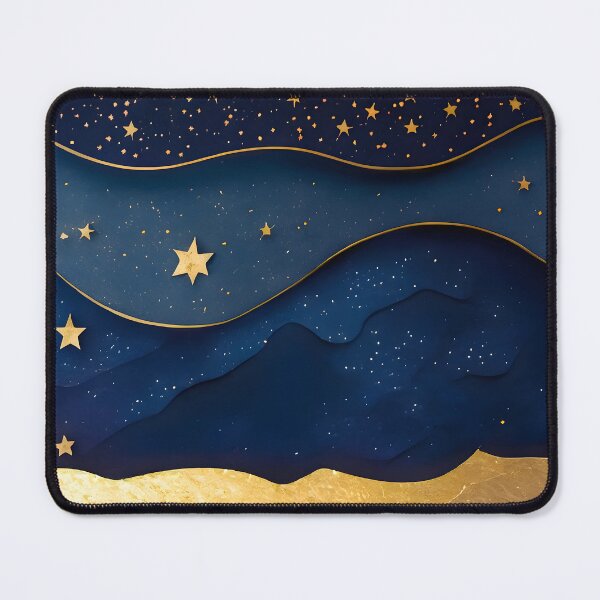 Item preview, Stars, Star, Night, Midnight, Starry, Landscape, Gold, Layered Paper, Paper Cut, Blue, Dark Blue, Dream designed and sold by Golden-Feathers.