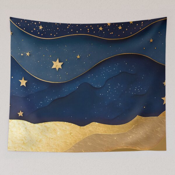 Item preview, Stars, Star, Night, Midnight, Starry, Landscape, Gold, Layered Paper, Paper Cut, Blue, Dark Blue, Dream designed and sold by Golden-Feathers.