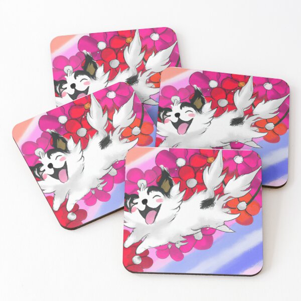 Item preview, white cat flying above the flowers designed and sold by janjacbu.