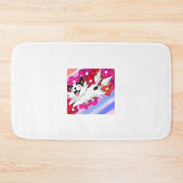 Item preview, white cat flying above the flowers designed and sold by janjacbu.