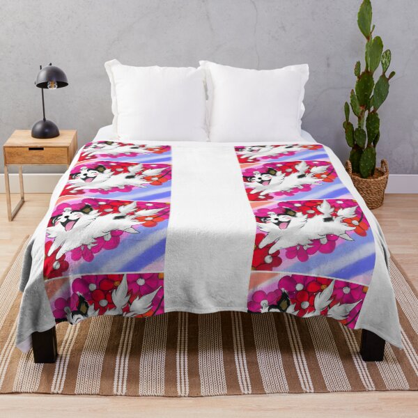 Item preview, white cat flying above the flowers designed and sold by janjacbu.