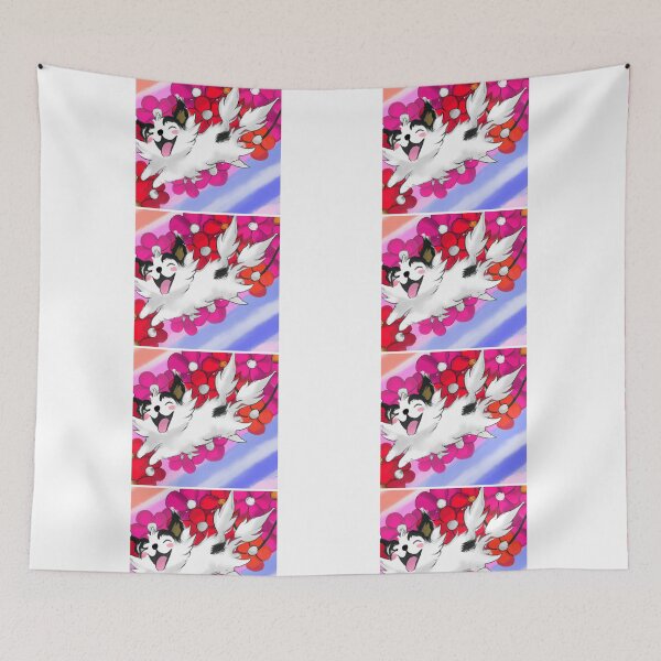 Item preview, white cat flying above the flowers designed and sold by janjacbu.