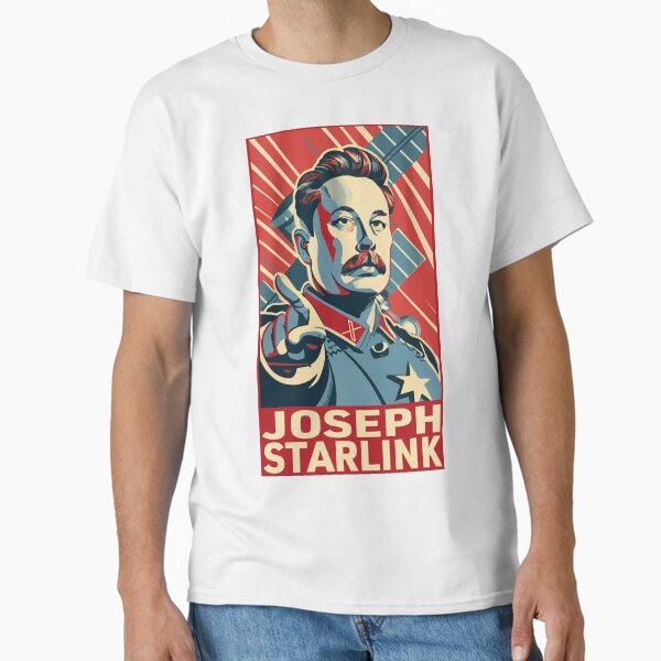 Item preview, Joseph Starlink Elon Musk portrayed as Stalin in style of CCCP Russian Propaganda Poster designed and sold by PrintShangri-La.