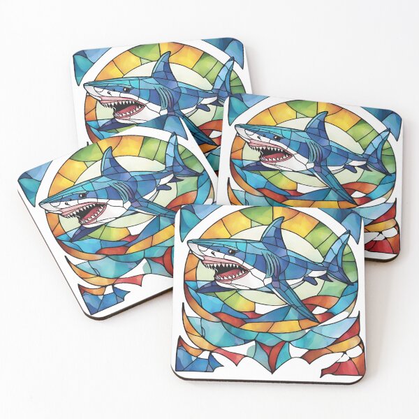 Item preview, colorful stained glass with animals, shark 1 designed and sold by GroonSpace.