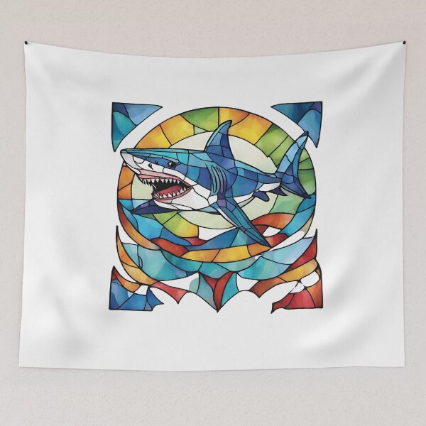 Item preview, colorful stained glass with animals, shark 1 designed and sold by GroonSpace.