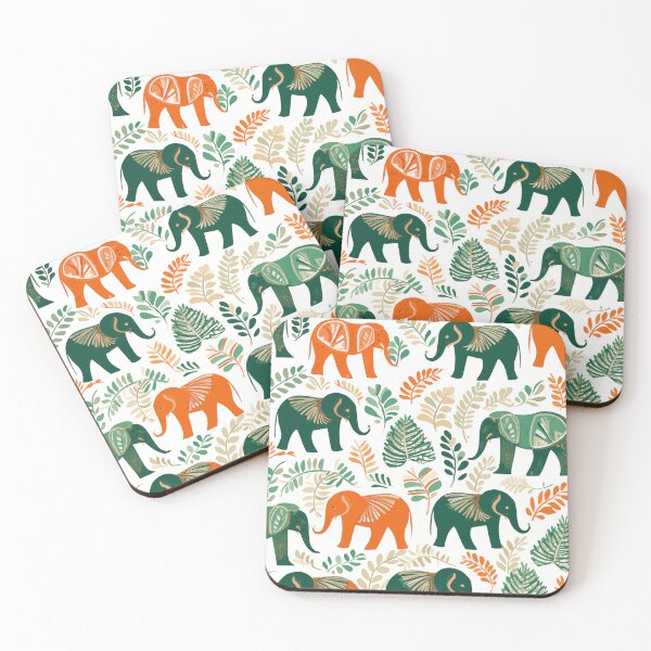 Item preview, Green, White and Orange Elephants designed and sold by ArtNouveauChic.