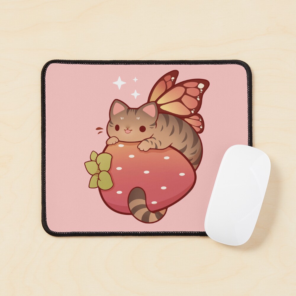 Tabby fairy cat with strawberry